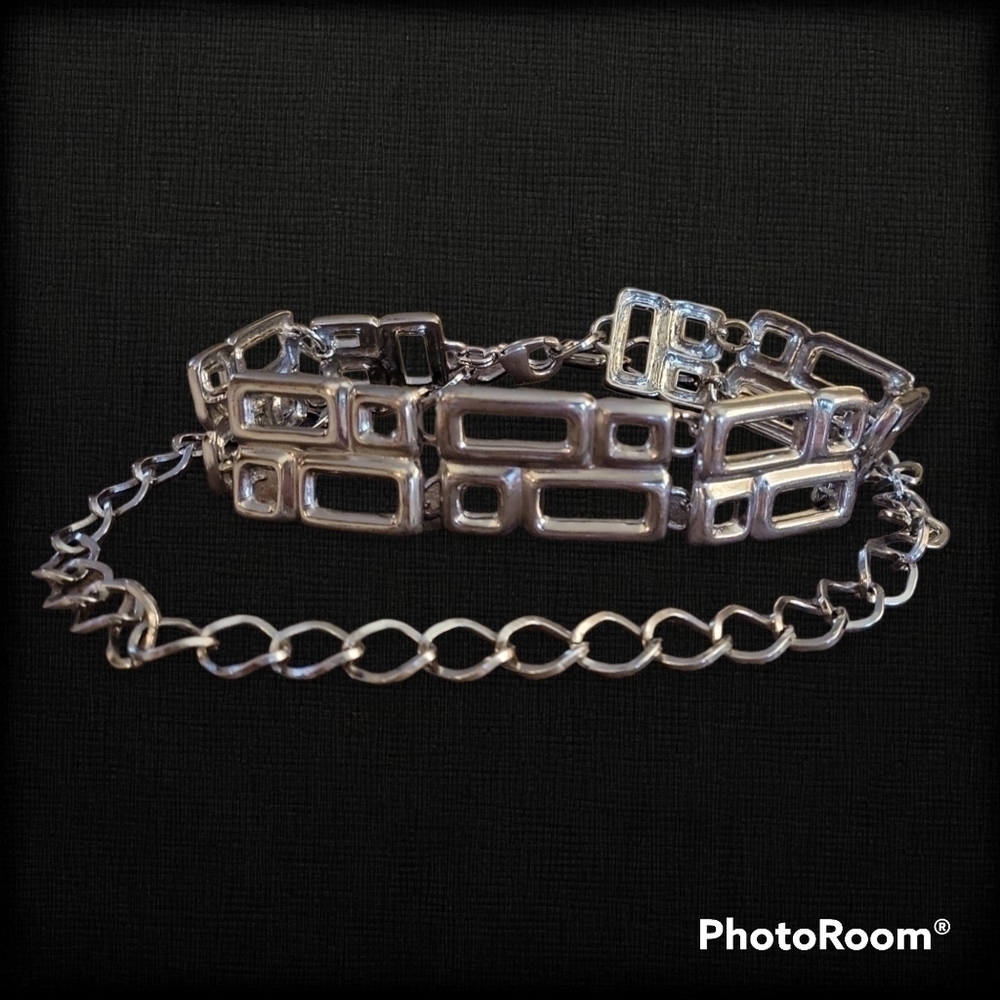 Vtg 1980s Geometric Cubism Metal Punk Glam Rock Disco Chain Belt